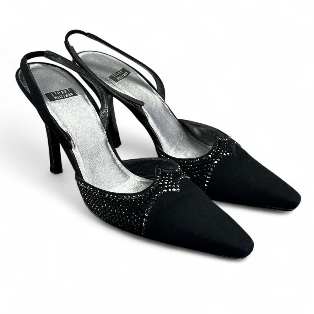 Stuart Weitzman Black Embellished Slingback Pumps